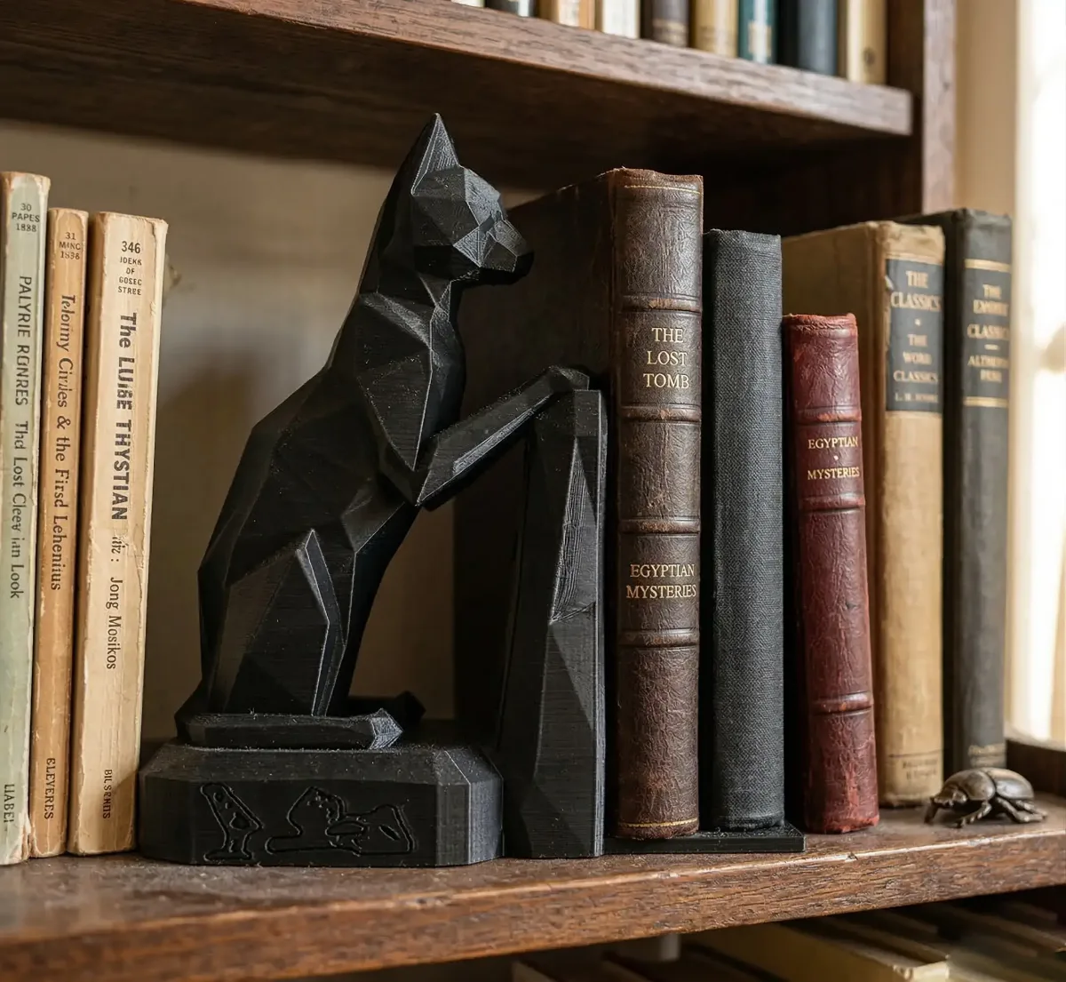 Modern Low Poly Egyptian Cat Bookend
